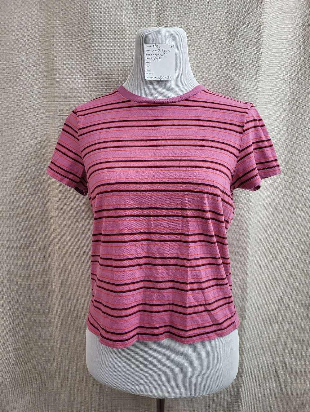 Victoria's Secret Pink Women's Striped Crop Top Short Sleeve T Shirt Size Medium